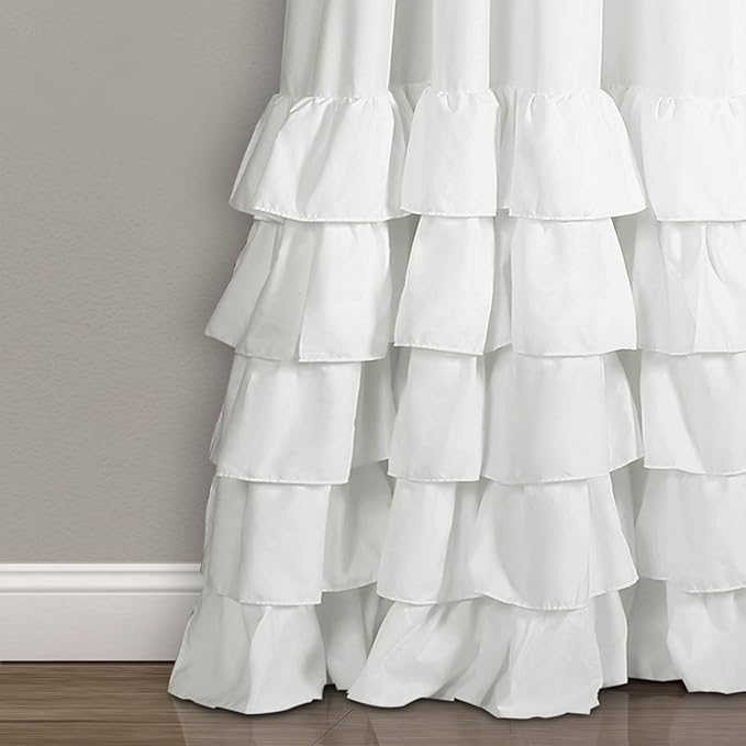 Lush Decor Allison Ruffle Light Filtering Window Curtain Panels Pair 40" W x 95" White - Coquette Curtains for Bedroom - Drapes - Ruffle Curtains Kids