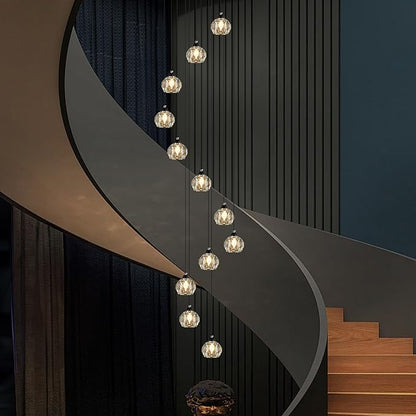 Weesalife Crystal Chandeliers for Staircases, 12-Light Black Modern Chandeliers for High Ceilings，Crystal Pendant Light Fixture for Living Room Kitchen Island Foyer Hallway Bar