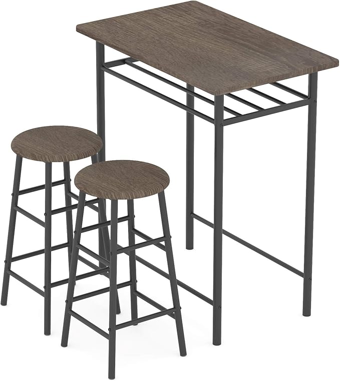 Weehom Bar Table with 2 Bar Stools, Pub Dining Height Table Set, Kitchen Counter with Bar Chairs,Bistro Table Sets for Kitchen Living Room, Built in Storage Layer, Easy Assemble