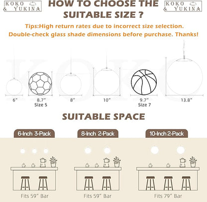 KoKo&Yukina 8 Inch Globe Pendant Light Nickel Globe Pendant Lights Kitchen Island Mid Century Light Fixture with Milky White Glass Shade Adjustable Lights for Dining Room