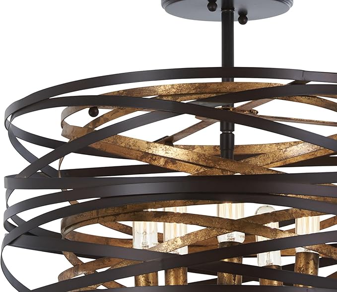 Minka Lavery 4675-111 Vortic Flow Convertible Pendant to Semi-Flush, 5-Light, 300 Total Watts, 16-in H x 9-in W, Dark Bronze with Mosaic Gold Interior