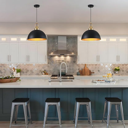 Industrial Black Large Pendant Light 15.74" Matte Finish Metal Light Fixture Farmhouse Hanging Light for Kitchen Island Dining Room Hallway