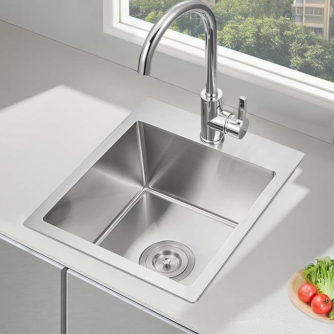 Hotis Drop in Bar Sink, 13 x 15 Inch Topmount RV Small Kitchen Wet Bar Sink, Stainless Steel Small Kitchen Sinks Brushed Nickel for Laundry Wet Bar Prep RV Office Outdoor Yard