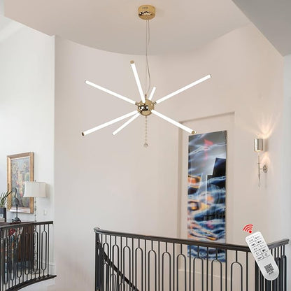 8-Light Modern Large Crystal Chandelier 37.4 Inch with Adjustable Height, Dimmable Remote Control for Living Room and Dining Room Foyer (Gold Dia 37.4" 35W)