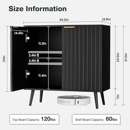 Vrullu Modern Storage Cabinet, Black Sideboard and Buffet Storage, Wood Accent Cabinet for Living Room, Hallway, Entryway, Dining Room (1, Black+Gold)