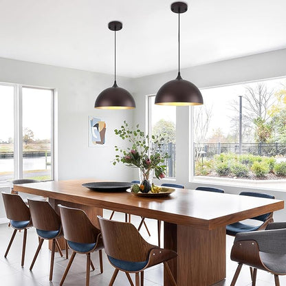 Kitchen Pendant Lights 2 Pack, 11.8 Inch Farmhouse Pendant Light Fixtures, Adjustable Height Dome Hanging Light for Dining Room Cafe Barn,Oil Rubbed Bronze Finish