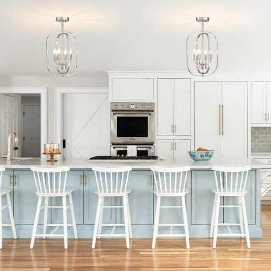 XINGQI 12.2" Modern Brushed Nickel Ceiling Lights Farmhouse Small Mini Chandelier 4-Light Semi Flush Mount Ceiling Light Fixture for Entryway Dining Room Kitchen Foyer