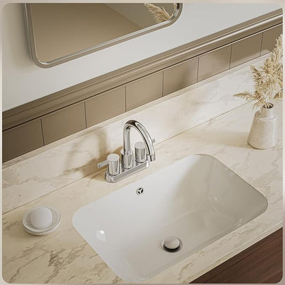 Phiestina Brushed Nickel 4 Inch 2 Handle Centerset Lead-Free Bathroom Sink Faucet, with Copper Pop Up Drain and Water Supply Lines,BF015-1-BN