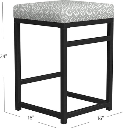 Homepop Home Decor | Modern 24-Inch Counter Stool | Backless Metal Frame Bar Stools Counter Height | Decorative Home Furniture, Light Gray Print