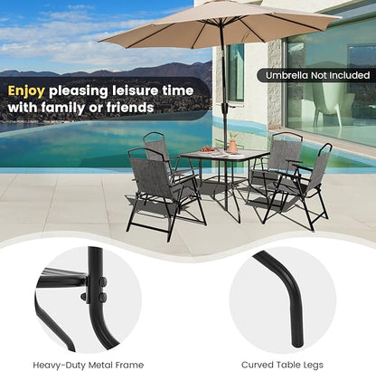 Giantex 34 Inch Outdoor Dining Table, Square Tempered Glass Table w/ 1.5” Umbrella Hole, Rustproof Metal Frame, Patio Dining Table for Balcony, Porch, Garden
