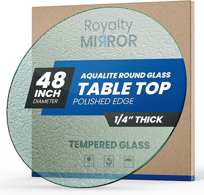 Royalty 48" Inch Round Tempered Glass Table Top – Clear Table Top Glass – Useful for Replacement, Tabletop Protector, Patio, Dining, Coffee, Desks - 1/4" Aqualite Polished Edge