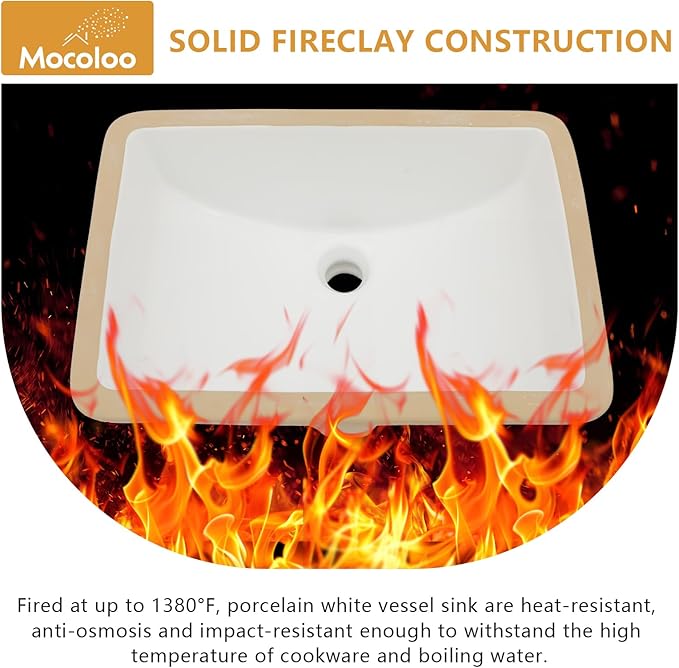 Mocoloo Undermount Bathroom Sink 20" x 14" Rectangle White Ceramic Bathroom Sink 8 Inch with Vertical Sides and Overflow Drain Porcelain Rectangular Undermount Vanity Sinks