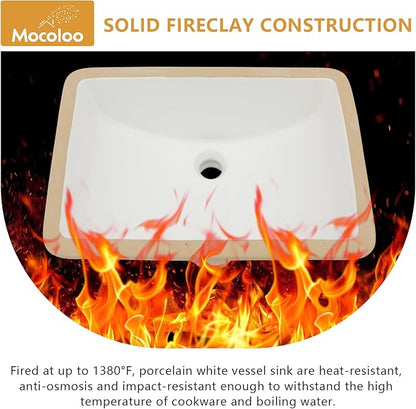 Mocoloo Undermount Bathroom Sink 20" x 14" Rectangle White Ceramic Bathroom Sink 8 Inch with Vertical Sides and Overflow Drain Porcelain Rectangular Undermount Vanity Sinks