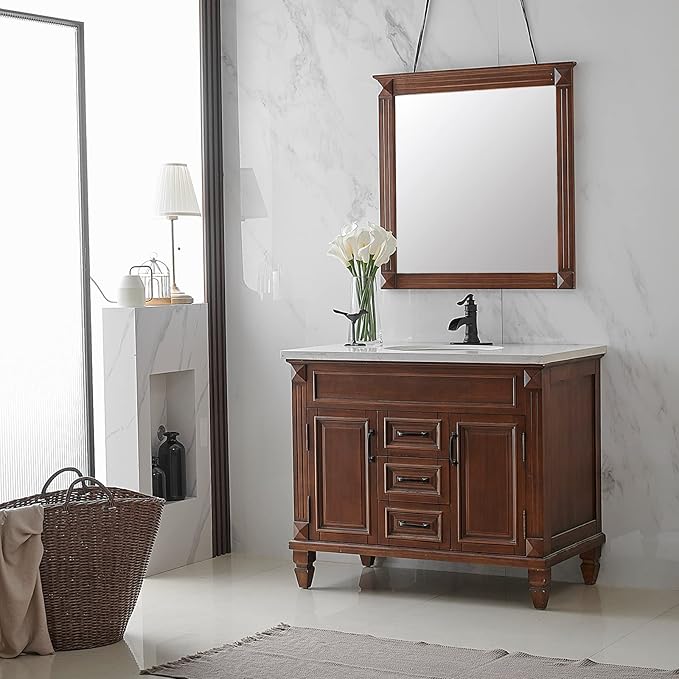 BWE Matte Black Waterfall Bathroom Faucet, Single Handle One Hole Sink Faucet for Farmhouse Bathroom Vanity Basin, Antique Finish Solid Brass Construction