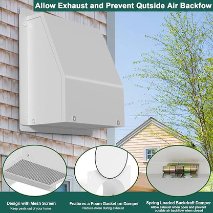 10 inch Wall Vent Cover for Dryer Vent, Outdoor Wall Exhaust Vent Cap Exterior Air Vent Cover with Screen & Damper, External Extractor Wall Vent Hood for Bathroom Fan Range Hood HVAC Duct
