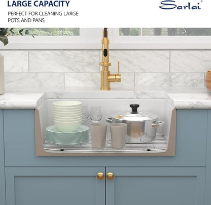 Sarlai 30 White Farmhouse Sink - 30 Inch Kitchen Sink Arch Edge Curved Apron Front Ceramic Porcelain Fireclay Single Bowl Farmer Sinks