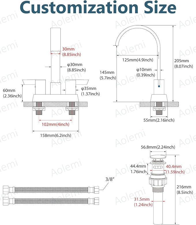Aolemi Bathroom Faucets for Sink 3 Hole,4 Inch Centerset Waterfall Faucet 2 Handle for Bathroom Sink with Pop-Up Drain and Supply Lines Polish Chrome