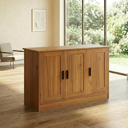 Anystyle 43" Rustic Brown Buffet Cabinet with Black Handles, Small Kitchen Sideboard with 3 Doors & Adjustable Shelves, Industrial Entryway Credenza & TV Console Table for Living Room, Dining Room