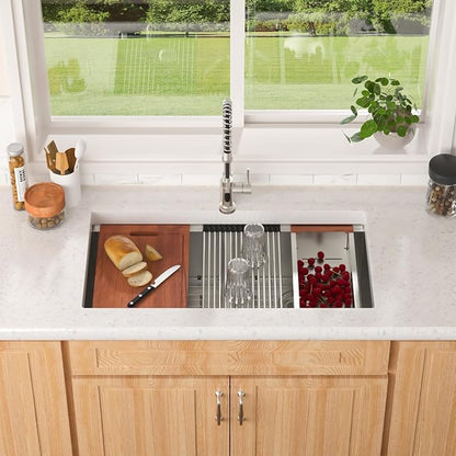 Lordear 36 Inch Undermount Kitchen Sink 50/50 Double Bowl Stainless Steel Kitchen Sinks Low Divided 16 Gauge Undermount Sink 36x19x10 Inch Handmade