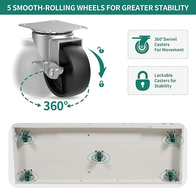 YITAHOME 50 Inch Rolling Kitchen Island with Trash Can Storage Cabinet & Drop Leaf, Portable Mobile Islands Table Long Floating Movable w Wheels Drawer Cabinet for 13 Gallon Garbage Bin, Off White