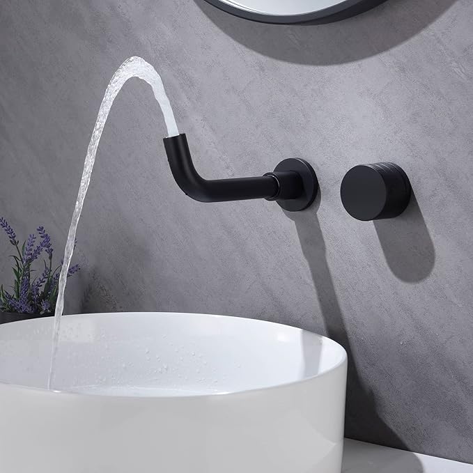 TRUSTMI Brass Bathroom Faucet Brick-Pattern Single Handle Wall Mount Vessel Sink Faucet (Rough-in Valve Included), Matte Black