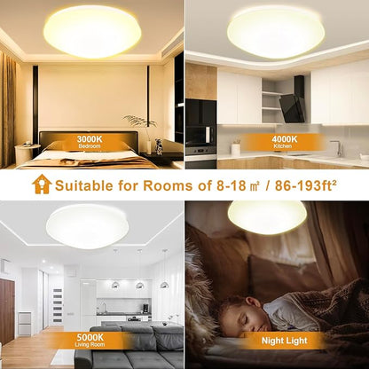 13 inch Flush Mount Ceiling Light, Dimmable LED Ceiling Fixture with 3 Color Temperatures (3000K/4000K/5000K), Ultra Thin Round Design for Kitchen, Bathroom, Bedroom, Hallway - ETL Certified