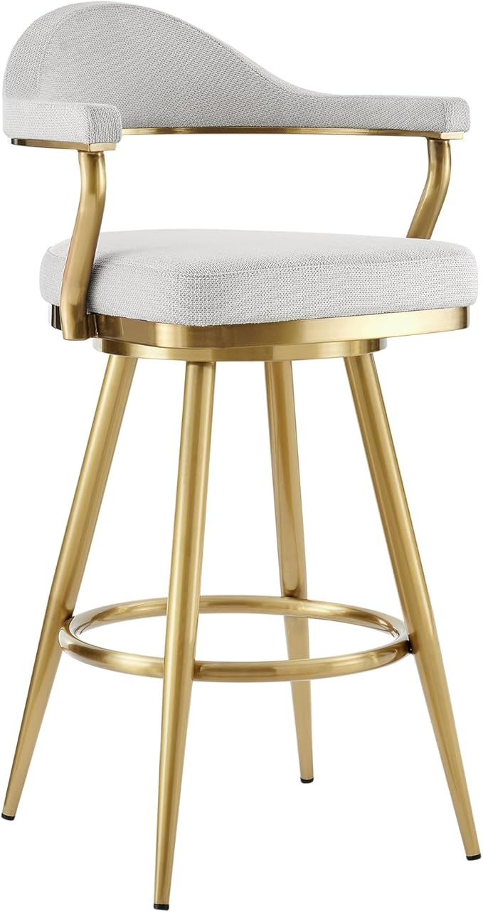 Armen Living Justin Modern Farmhouse 30" Seat Height Swivel Bar Stool with Silver Fabric and Gold Brushed Stainless Steel Legs for Kitchen Island Counter