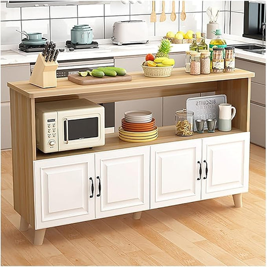 Farmhouse Kitchen Island with Cabinets Sideboard Buffet Cabinet Kitchen Coffee Bar TV Stand Cabinet Muebles para Cosina Open Shelving and Closed Cabinets Doors(110x50cm/43.31x19.69in)