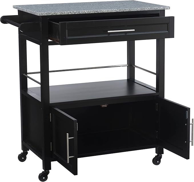 Linon Cameron Granite Top Kitchen Cart, 36.02" x 24.02" x 17.99", Black