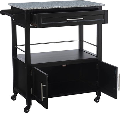 Linon Cameron Granite Top Kitchen Cart, 36.02" x 24.02" x 17.99", Black