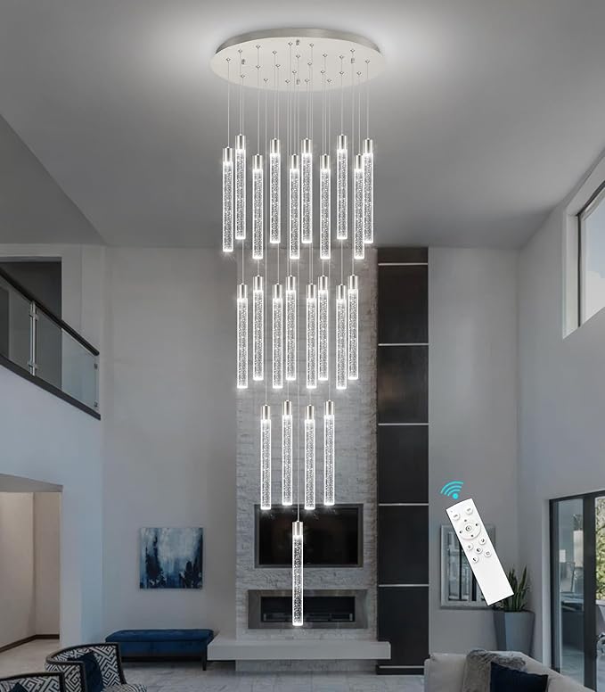 23-Light Long Large Modern Led Crystal Chandeliers Modern Spiral Chandeliers High Ceilings Chandelier for Staircase Foyer Chrome