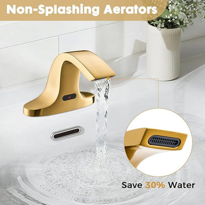 Touchless Bathroom Sink Faucet, Automatic Sensor Faucet for 3 Hole,Touchless Faucet for Bathroom Sink,Smart Faucet Gold