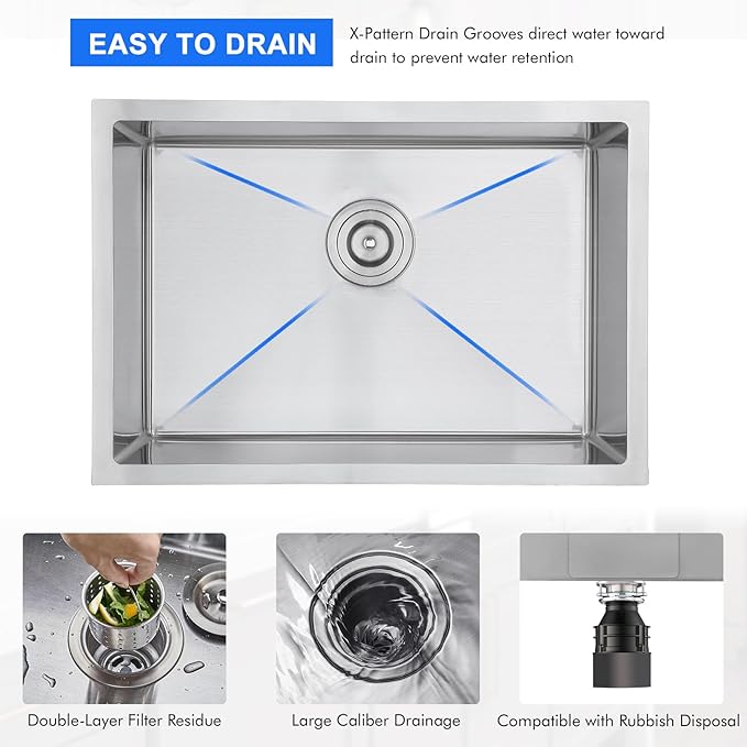 MENATT 28x18 Inch Undermount Kitchen Sink, 18 Gauge 304 Stainless Steel Single Bowl with Drying Rack & Bottom Grid, 9" Deep for Laundry, Utility & Modern Kitchen