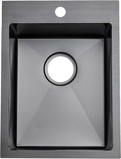 SHACO 15x20 Inch Black Drop In Bar Sink, 15 Inch Top Mount RV Kitchen 16 Gauge Stainless Steel Sink for Small Kitchen Wet Bar Prep RV Yard Office Laundry with Dish Grid & Drain, Gunmetal Black