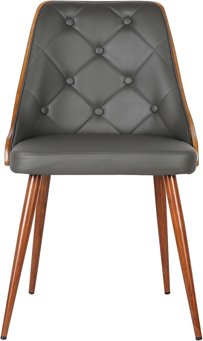 Armen Living Lily Dining Chair in Grey Faux Leather and Walnut Wood Finish 20 x 31 x 23