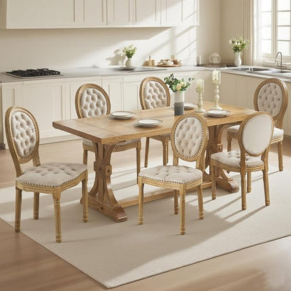 SoarFlash French Dining Chairs Set of 2, Vantage Dining Chair with Round Back, Wood Leg Farmhouse Country Velvet Dining Chair for Kitchen,Bedroom,Beige