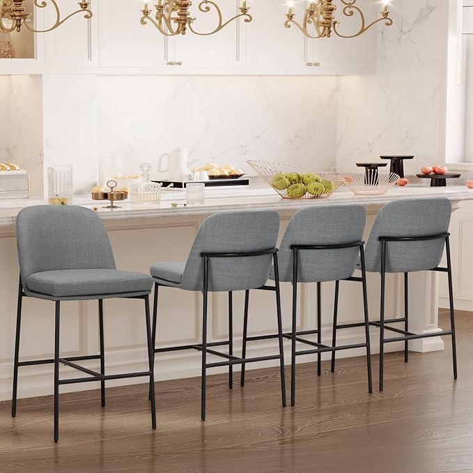 COLAMY Counter Height Bar Stools Set of 4, 25 Inch Modern Fabric Kitchen Island Stools with Back, Upholstered Counter Barstools Armless Bar Chairs with Metal Legs for Island Dining Room Bar,Dark Grey