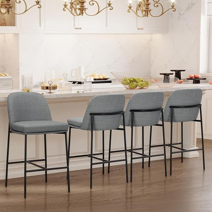 COLAMY Counter Height Bar Stools Set of 4, 25 Inch Modern Fabric Kitchen Island Stools with Back, Upholstered Counter Barstools Armless Bar Chairs with Metal Legs for Island Dining Room Bar,Dark Grey