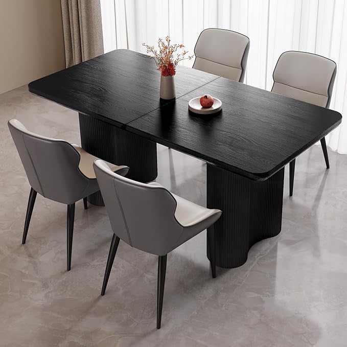 Miuuod 63" Black Dining Table for 4-6 People Large Rectangular Kitchen Table Modern Wood Dining Room Furniture Farmhouse Table for Living Room Home Office Workspace Easy Assembly