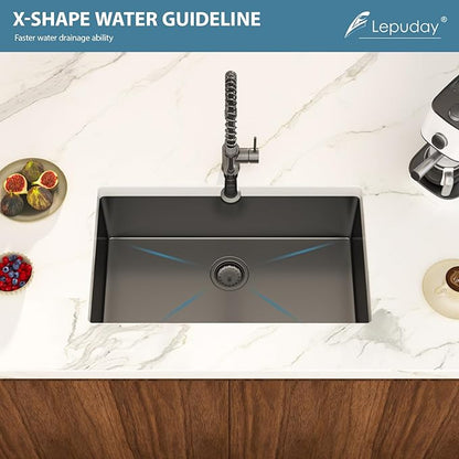 30 Inch Black Undermount Kitchen Sink Single Bowl 18 Guage Stainless Steel 30"x18"x9" Deep Under Counter Kitchen Sinks Basin R10 Round Corners Handmade Sink