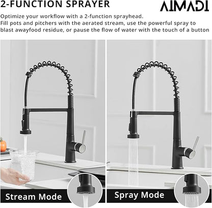 AIMADI Touchless Kitchen Faucet with Pull Down Sprayer, Sensor Smart Hands-Free Single Handle Spring Matte Black Kitchen Faucets, Motion Sensor Sink Faucet with Pull Out Sprayer