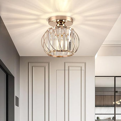 Crystal Ceiling Light, Crystal Semi Flush Mount Ceiling Light Gold Crystal Chandelier for Kitchen Hallway Entrance Balcony Dining Rooms Living Rooms Bar Farmhouse