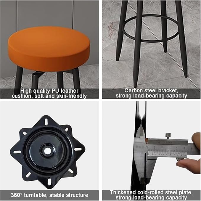 Set of 2 s, PU Leather Backless Chairs with Black Metal Legs, Chairs for Kitchen Island, Dining Room, Living Room, Restaurant,Orange-Sitting Height 75cm