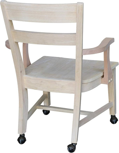 IC International Concepts, Solid Wood Dining Chair with Casters, Unfinished, 225lbs wt capacity, Solid Real Wood, Sturdy Parawood, DIY, Paint/Stain Ready, Unfinished