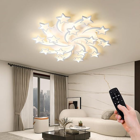 JAYMP Star Shaped Ceiling Light Dimmable Modern Ceiling Lamp Remote Control LED Lighting Fixture for Bedroom Living Room Dining Room (White/15 Stars)