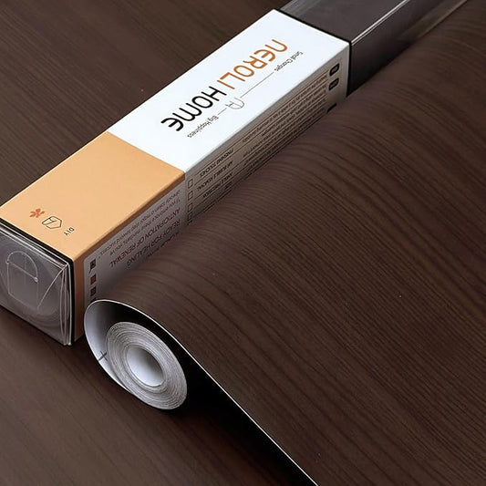 Deep Espresso Dark Walnut Wood Contact Paper - 17.3" x 118" Matte Thick Vinyl Wrap, Peel and Stick Waterproof Wallpaper for Kitchen Cabinets & Furniture DIY