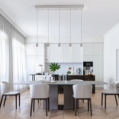 Modern Pendant Lights Kitchen Island,Brushed Nickel Crystal Chandelier Lights, Switch 3000-4000-6000K Dimmable Kitchen Pendant Lighting for Kitchen Island, Dining Room, Bar Counter