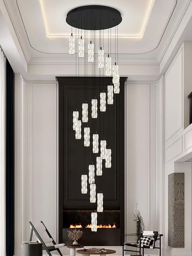 ykolupty Modern Crystal Chandelier 24-Lights Black Chandelier Lighting Fixture High Ceiling Chandelier Suitable for Living Room Staircase Villa