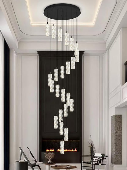 ykolupty Modern Crystal Chandelier 24-Lights Black Chandelier Lighting Fixture High Ceiling Chandelier Suitable for Living Room Staircase Villa