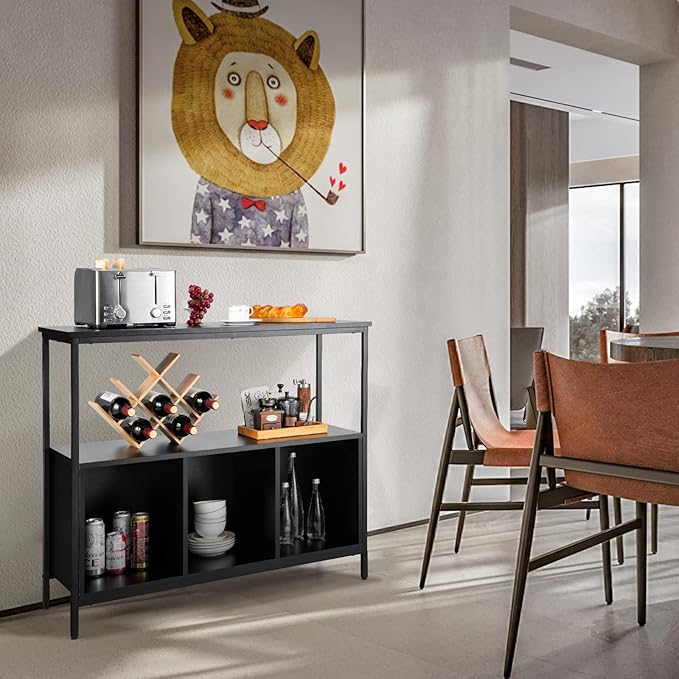 LOKO Buffet Cabinet with Open Shelves, Freestanding Kitchen Cabinet with 3-Cube Compartments, Coffee Bar Credenza Sideboard, 43.5 x 17 x 35 inches (Black)